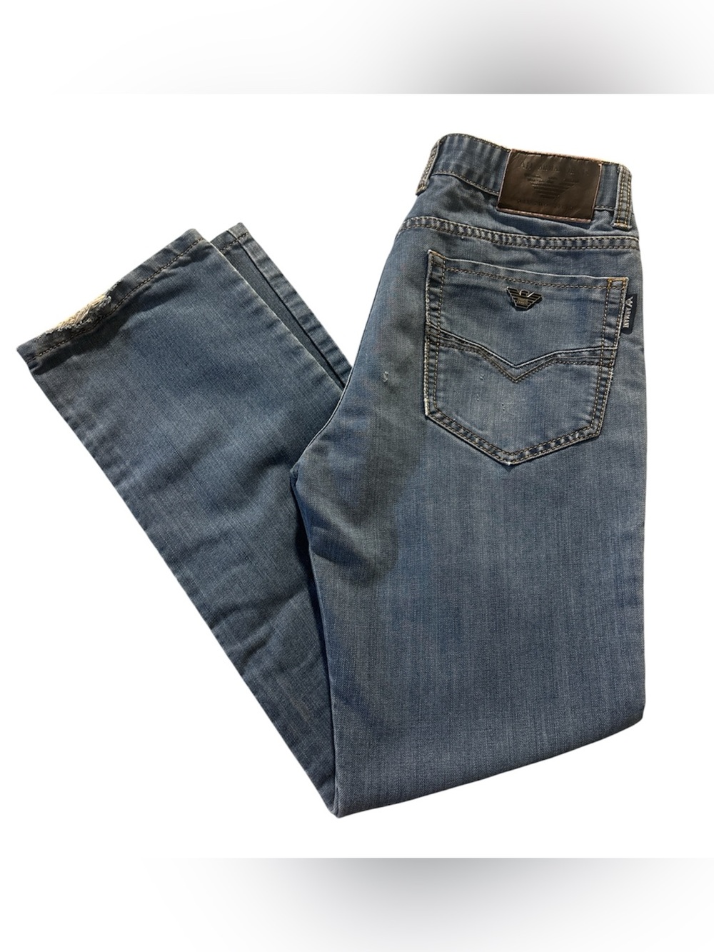VTG Emporio Armani Men's Distressed Straight Leg Jeans Blue Denim Size 30x30
